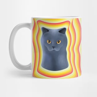 chartreux cat with firey background Mug